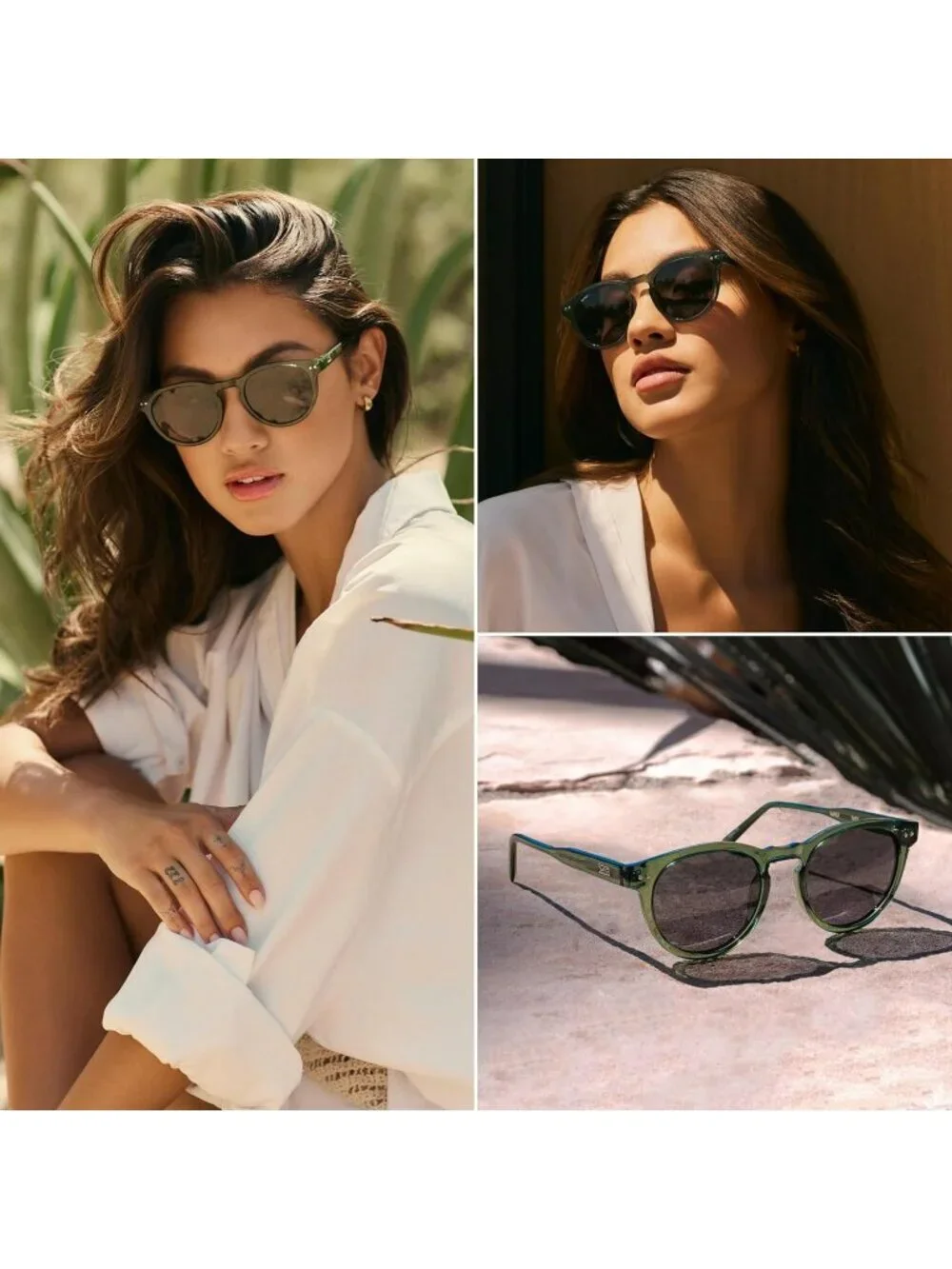 Women's Crystal Green Black Lens Glasses Round Polarized Retro Wear Protection